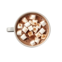 Fototapeta na wymiar Chocolate with marshmallow isolated on transparent background, hot beverage cup, top view, PNG,