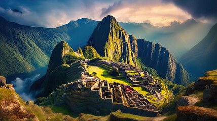 Naklejka premium Most Beautiful place in Machu Picchu Peru. Generative Ai