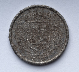 the reverse of a 2008 Ukrainian 2 kopeck coin that has been in circulation and has significant...