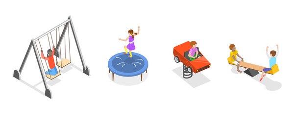 3D Isometric Flat  Set of Kids Playground Elements
