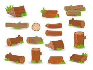 Cartoon Wood Logs Illustration Vector, Wooden For Camping Bonfires. Trunks And Planks Set. Wooden Bonfire, Logs Lumber Wood Logs, And Tree Trunks, Collection With White Background.
