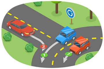 3D Isometric Flat  Conceptual Illustration of Traffic Regulating Rules