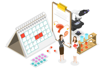 3D Isometric Flat  Conceptual Illustration of Endometriosis