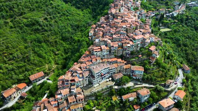 Aerial view of Apricale in the Province of Imperia, Liguria, Italy