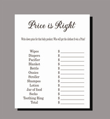Baby shower PRICE IS RIGHT funny game activity