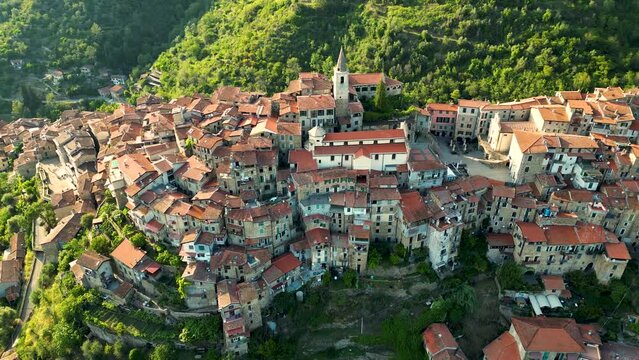 Aerial view of Apricale in the Province of Imperia, Liguria, Italy