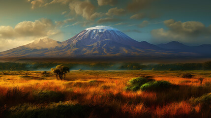 Mount Kilimanjaro, highest peak i Africa. Generative Ai