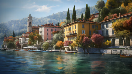 Lake Como Italy. Generative Ai - obrazy, fototapety, plakaty