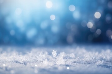 Beautiful winter snow background with snowdrifts, with beautiful light and snow flakes on the blue sky. Ai generative.