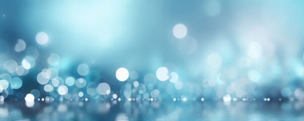 Beautiful abstract banner light blue blurred background with lighting spots and reflections. Ai generative.