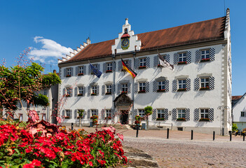 Historisches Rathaus von Tettnang; Baden-Württemberg; Deutschland - obrazy, fototapety, plakaty