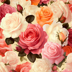 Illustration, Generative AI, painted roses of different colors, beautiful floral background.