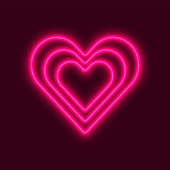 Pink neon heart. Neon icon on the dark background