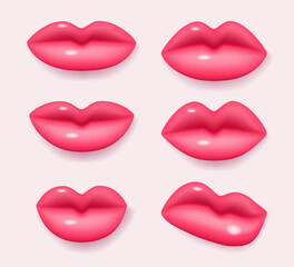 Set of pink 3d lips icons. Realistic 3D vector objects