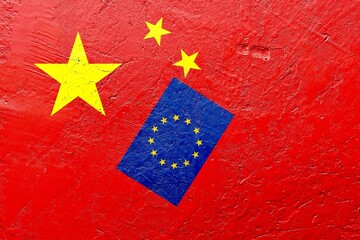 European Union flag on China flag background