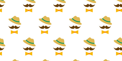 Seamless pattern. Mustache, hat and bow tie. Vector illustration in a flat style. Minimalism.