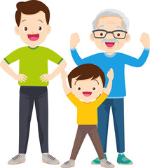 family exercising together For Good Health Grandfather grandmother father mother daughter son