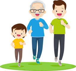 family exercising together For Good Health Grandfather grandmother father mother daughter son