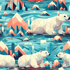 Polar bears cartoon seamless repeat pattern 