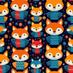 Kawaii foxes seamless repeat pattern cartoon [Generative AI]
