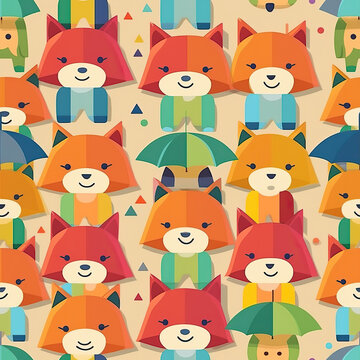 Kawaii foxes seamless repeat pattern cartoon [Generative AI]
