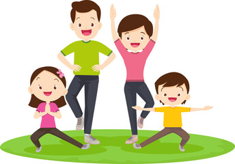 family exercising together For Good Health father mother daughter son