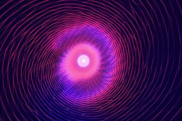 Abstract graphic design art: Geometric shapes of pink and violet neon lines create an illusionary spiral against a vibrant purple background. Generative AI