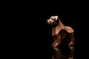 AI-generated illustration of a wood sculpture of a Briard dog. MidJourney.