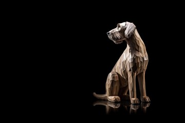 AI-generated illustration of a wood sculpture of an Irish Wolfhound dog. MidJourney.
