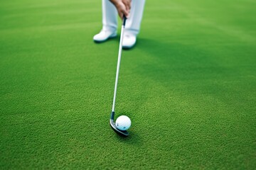 Detail of a golf ball on the green. Ai generated.