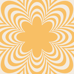 Retro 70s hippie groovy background, vector. Flower. Yellow flower, striped lines.