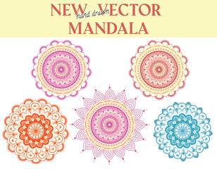 Vector mandalas in pastel colors, Hand drawn vector mandalas