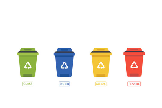 Plastic containers for different types of waste. The concept of waste management. Separation of waste into containers for recycling