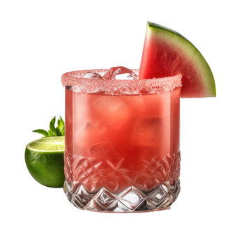 Watermelon Margarita cocktail isolated on transparent background. Generative AI