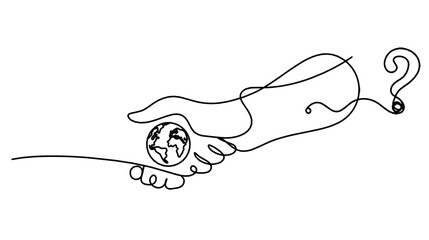 Abstract handshake and question mark as line drawing on white background