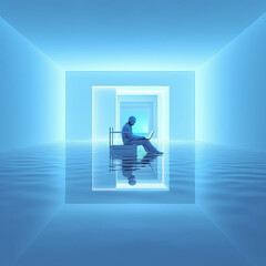 Obraz premium man in blue futuristic world, Generative AI