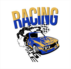 Racing car  t shirt graphic design vector illustration \
