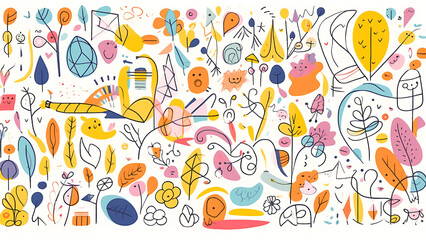 Fototapeta premium Organic shapes set on white background. Hand draw abstract design elements in pastel colors. Minimal stylish cover template. Art form for social media stories, branding, banner. Vector illustration