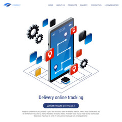 Delivery tracking, online control flat 3d isometric vector concept illustration