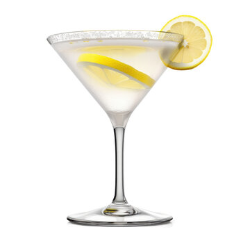 Lemon Drop Martini cocktail isolated on transparent background. Generative AI