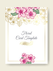 Floral wedding golden and pink invitation golden elegant card template