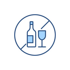 No Drinking related vector line icon. Bottle, galass, prohibition sign. Isolated on white background. Vector illustration. Editable stroke