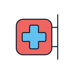 Fototapeta premium Hospital Signboard related vector line icon. Isolated on white background. Vector illustration. Editable stroke