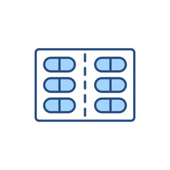 Pills related vector line icon. Pills linear icon. Pharmaceutical product. Vitamin for personal healthcare. Capsules with aspirin. Isolated on white background. Vector illustration. Editable stroke