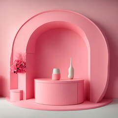 Pastel pink heart shaped podium stage backdrop for product display stand. 3d rendering By Alim Graphic