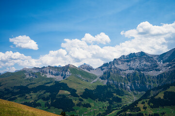 Obraz premium Adelboden, Switzerland - July 24, 2022 - Summer view of Adelboden village and city center