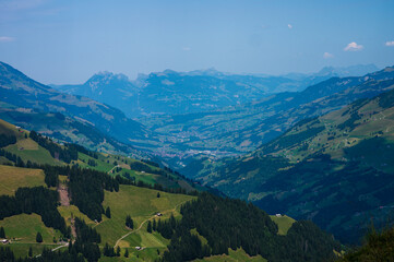 Adelboden, Switzerland - July 24, 2022 - Summer view of Adelboden village and city center