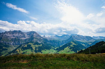 Adelboden, Switzerland - July 24, 2022 - Summer view of Adelboden village and city center