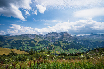 Adelboden, Switzerland - July 24, 2022 - Summer view of Adelboden village and city center