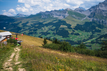 Adelboden, Switzerland - July 24, 2022 - Summer view of Adelboden village and city center